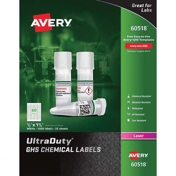 AVERY - Pack of (1500), 1" x 1-3/4" White Synthetic Film ID Labels - USA Tool & Supply