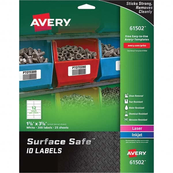 AVERY - Pack of (300), 1-5/8" x 3-5/8" White Polyester Durable Square Labels - USA Tool & Supply
