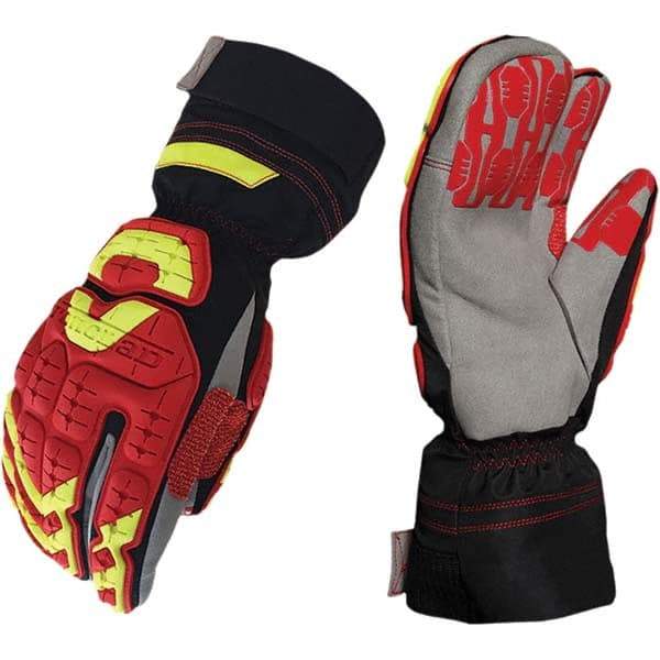 ironCLAD - Size 2XL (11), ANSI Cut Lvl A4, Puncture Lvl 5, Abrasion Lvl 5, Cut Resistant Gloves - 12" Long, Uncoated, Polyester & Mylar Lining, Hook & Loop Cuff, Black/Red, Paired - USA Tool & Supply