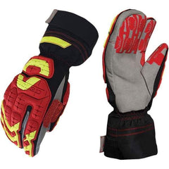 ironCLAD - Size L (9), ANSI Cut Lvl A4, Puncture Lvl 5, Abrasion Lvl 5, Cut Resistant Gloves - 12" Long, Uncoated, Polyester & Mylar Lining, Hook & Loop Cuff, Black/Red, Paired - USA Tool & Supply