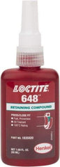 Loctite - 50 mL Bottle, Green, High Strength Liquid Retaining Compound - Series 648, 24 hr Full Cure Time, Heat Removal - USA Tool & Supply