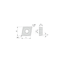 Turning Insert:  CCMT432PM T6130,  Solid Carbide TiCN & TiN Finish,  Neutral,  1/2″ Inscribed Circle,  0.0310″ Corner Radius,  80.0 &deg N/A Diamond,  Series  CCMT