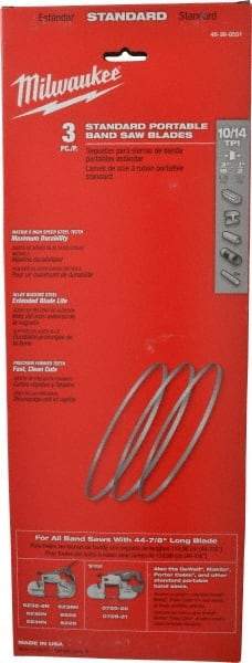 Milwaukee Tool - 3' 8-7/8" Long x 0.02" Thick, 10 to 14 Teeth per Inch, Portable Band Saw Blade - Bi-Metal Blade, High Speed Steel Teeth, Toothed Edge - USA Tool & Supply