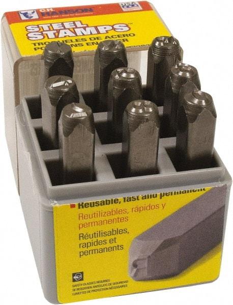 C.H. Hanson - 9 Piece, 1/16" Character Steel Stamp Set - Figures, Reverse - USA Tool & Supply