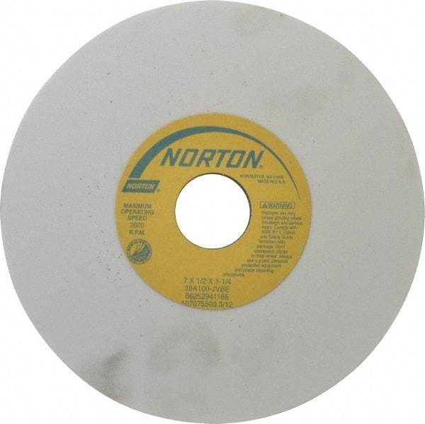 Norton - 7" Diam x 1-1/4" Hole x 1/2" Thick, J Hardness, 100 Grit Surface Grinding Wheel - Aluminum Oxide, Type 1, Fine Grade, 3,600 Max RPM, Vitrified Bond, No Recess - USA Tool & Supply