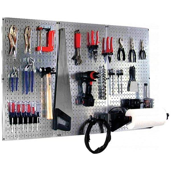 Wall Control - 48" Wide x 32" High Peg Board Kit - 3 Panels, Galvanized Steel, Galvanized/Black - USA Tool & Supply