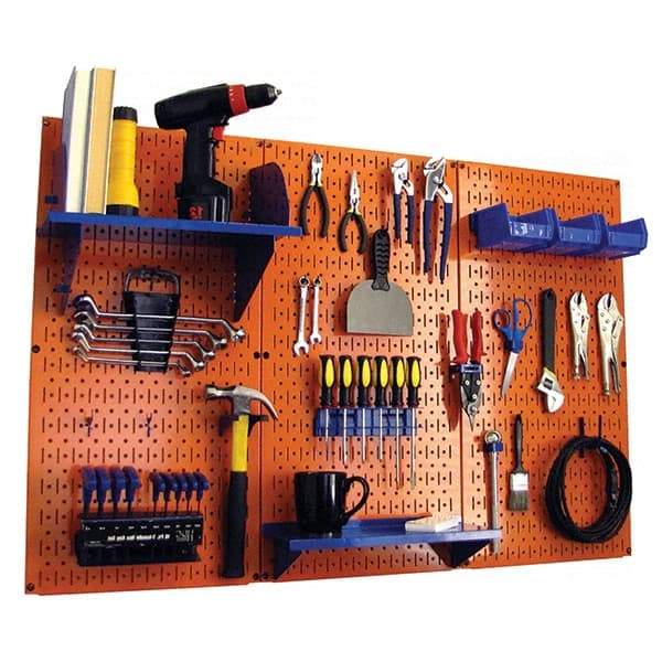 Wall Control - 48" Wide x 32" High Peg Board Kit - 3 Panels, Metal, Orange/Blue - USA Tool & Supply