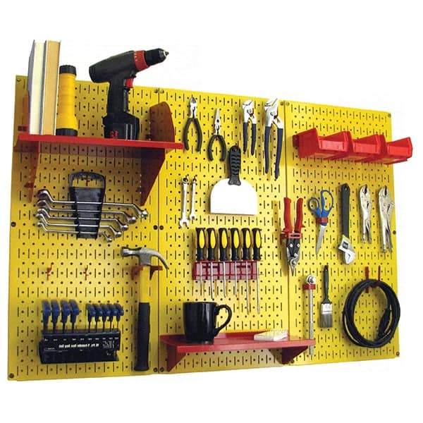 Wall Control - 48" Wide x 32" High Peg Board Kit - 3 Panels, Metal, Yellow/Red - USA Tool & Supply