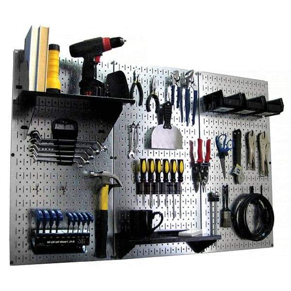 Wall Control - 48" Wide x 32" High Peg Board Kit - 3 Panels, Galvanized Steel, Galvanized/Black - USA Tool & Supply