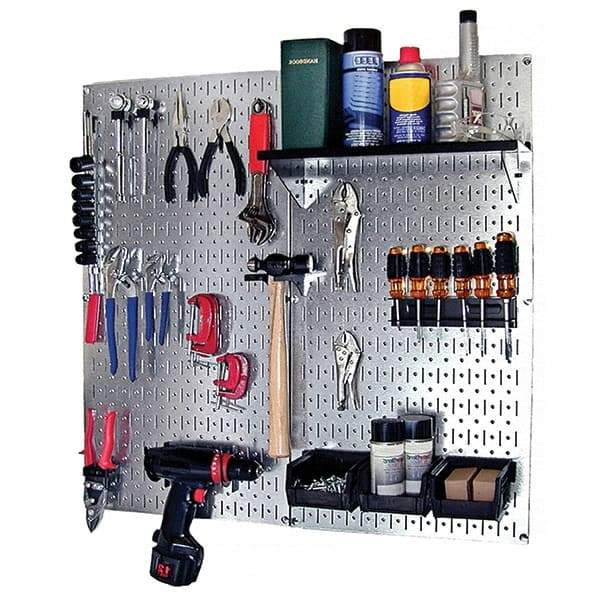 Wall Control - 32" Wide x 32" High Peg Board Kit - 2 Panels, Galvanized Steel, Galvanized/Black - USA Tool & Supply