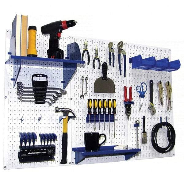 Wall Control - 48" Wide x 32" High Peg Board Kit - 3 Panels, Metal, White/Blue - USA Tool & Supply