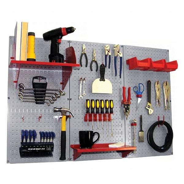 Wall Control - 48" Wide x 32" High Peg Board Kit - 3 Panels, Metal, Gray/Red - USA Tool & Supply