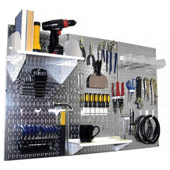 Wall Control - 48" Wide x 32" High Peg Board Kit - 3 Panels, Galvanized Steel, Galvanized/White - USA Tool & Supply