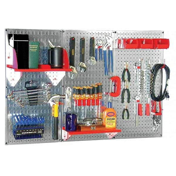 Wall Control - 48" Wide x 32" High Peg Board Kit - 3 Panels, Galvanized Steel, Galvanized/Red - USA Tool & Supply