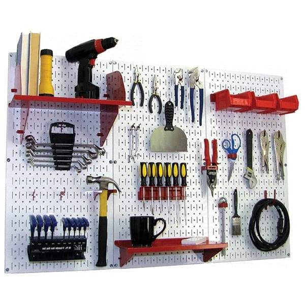 Wall Control - 48" Wide x 32" High Peg Board Kit - 3 Panels, Metal, White/Red - USA Tool & Supply