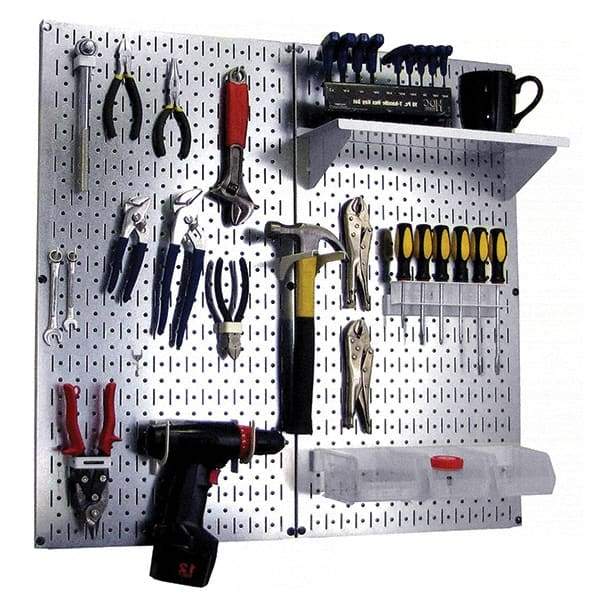 Wall Control - 32" Wide x 32" High Peg Board Kit - 2 Panels, Galvanized Steel, Galvanized/White - USA Tool & Supply