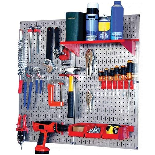 Wall Control - 32" Wide x 32" High Peg Board Kit - 2 Panels, Galvanized Steel, Galvanized/Red - USA Tool & Supply