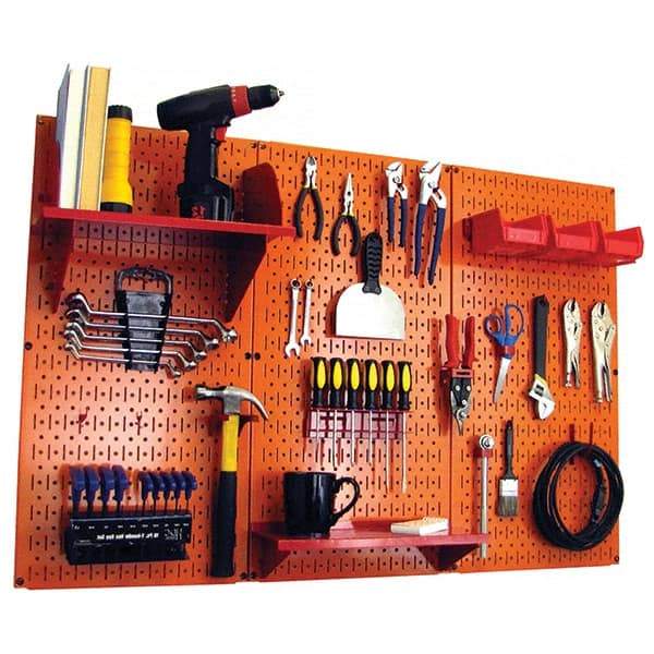 Wall Control - 48" Wide x 32" High Peg Board Kit - 3 Panels, Metal, Orange/Red - USA Tool & Supply