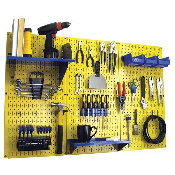 Wall Control - 48" Wide x 32" High Peg Board Kit - 3 Panels, Metal, Yellow/Blue - USA Tool & Supply