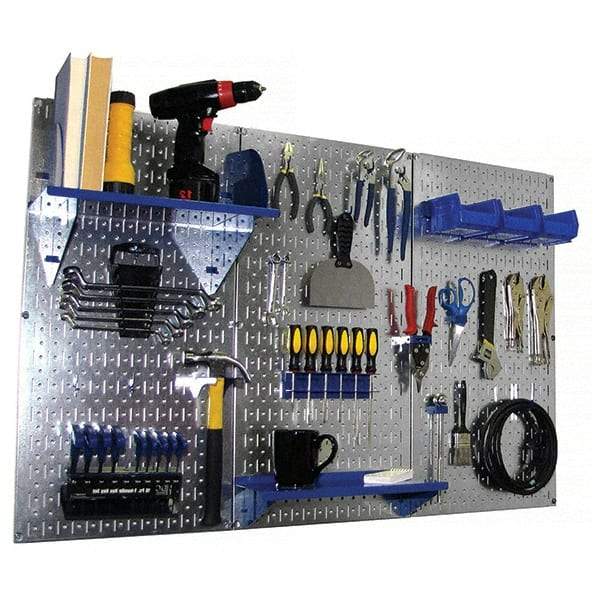 Wall Control - 48" Wide x 32" High Peg Board Kit - 3 Panels, Galvanized Steel, Galvanized/Blue - USA Tool & Supply