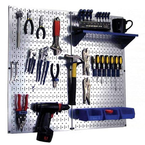 Wall Control - 32" Wide x 32" High Peg Board Kit - 2 Panels, Galvanized Steel, Galvanized/Blue - USA Tool & Supply