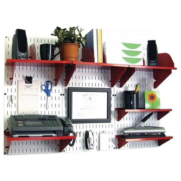 Wall Control - 48" Wide x 32" High Industrial Steel Tool Board System - 3 Panels, Metal, White/Red - USA Tool & Supply