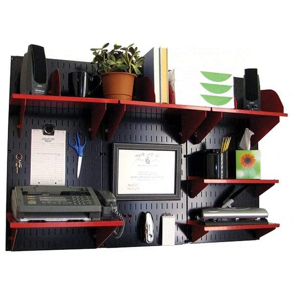 Wall Control - 48" Wide x 32" High Industrial Steel Tool Board System - 3 Panels, Metal, Black/Red - USA Tool & Supply
