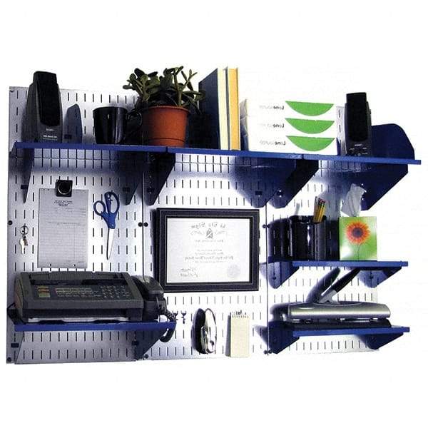 Wall Control - 48" Wide x 32" High Industrial Steel Tool Board System - 3 Panels, Galvanized Steel, Galvanized/Blue - USA Tool & Supply
