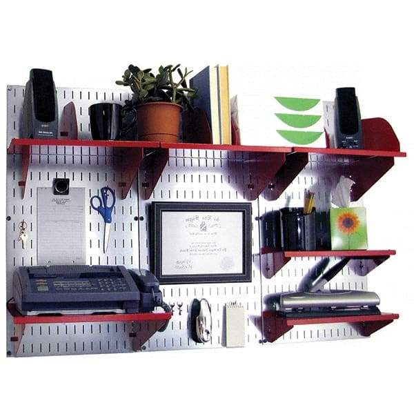Wall Control - 48" Wide x 32" High Industrial Steel Tool Board System - 3 Panels, Galvanized Steel, Galvanized/Red - USA Tool & Supply