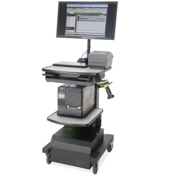 NewCastle Systems - 200 Lb Capacity, 2 Shelf Mobile Computer Workstation - 24" Wide x 26" Deep x 43" High, Steel - USA Tool & Supply