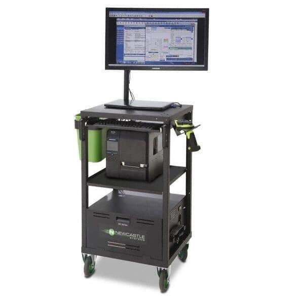 NewCastle Systems - 100 Lb Capacity, 2 Shelf Mobile Computer Workstation - 21-3/4" Wide x 20" Deep x 43" High, Steel - USA Tool & Supply
