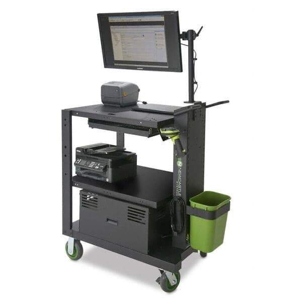NewCastle Systems - 400 Lb Capacity, 3 Shelf Mobile Computer Workstation - 26" Wide x 35-1/2" Deep x 43" High, Steel - USA Tool & Supply