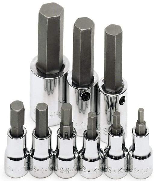 SK - 9 Piece 3/8 & 1/2" Drive Metric Hex Bit Socket Set - 4 to 17mm Hex - USA Tool & Supply