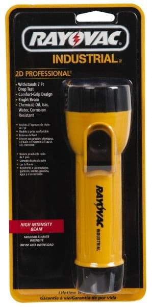 Rayovac - Incandescent Bulb, Industrial/Tactical Flashlight - Yellow Body, 2 D Batteries Not Included - USA Tool & Supply