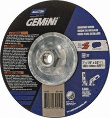 Norton - 7" Wheel Diam, 1/8" Wheel Thickness, Type 27 Depressed Center Wheel - Aluminum Oxide, 8,600 Max RPM, Compatible with Angle Grinder - USA Tool & Supply