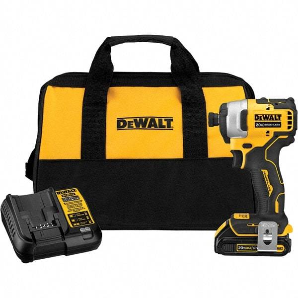 DeWALT - Atomic 20 Volt, 1/4" Drive, 1,700 In/Lb Torque, Cordless Impact Driver - Mid-Handle, 2800 RPM, 1 Lithium-Ion Battery Included - USA Tool & Supply