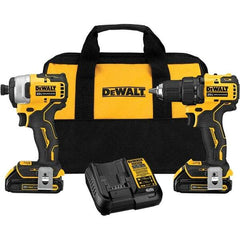 DeWALT - 20 Volt Cordless Tool Combination Kit - Includes Atomic Compact Drill/Driver & Atomic Compact 1/4" Impact Driver, Lithium-Ion Battery Included - USA Tool & Supply