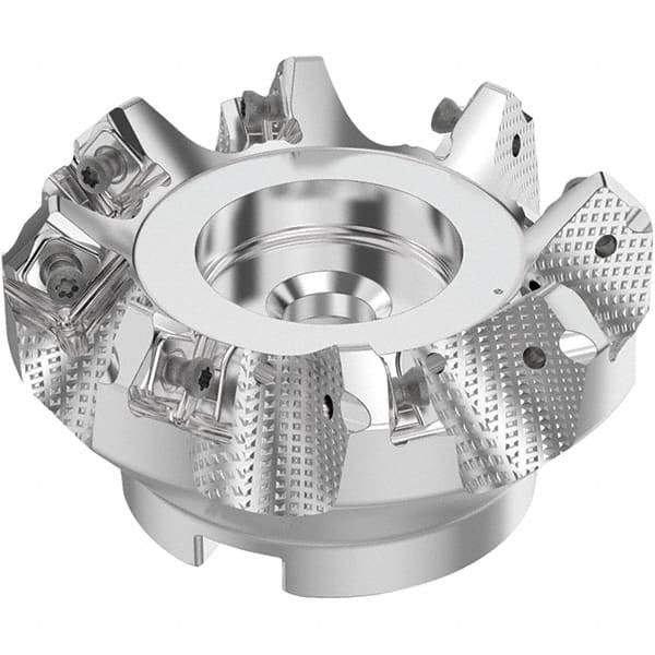 Seco - 3" Cut Diam, 1" Arbor Hole, 0.236" Max Depth of Cut, 48° Indexable Chamfer & Angle Face Mill - 8 Inserts, SN.. Insert, Right Hand Cut, 8 Flutes, Through Coolant, Series R220.54 - USA Tool & Supply