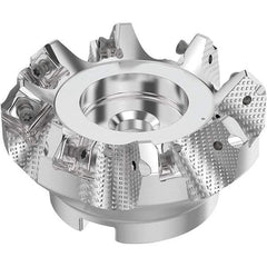 Seco - 80mm Cut Diam, 27mm Arbor Hole, 6mm Max Depth of Cut, 48° Indexable Chamfer & Angle Face Mill - 8 Inserts, SN.. Insert, Right Hand Cut, 8 Flutes, Through Coolant, Series R220.54 - USA Tool & Supply