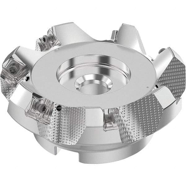 Seco - 100mm Cut Diam, 32mm Arbor Hole, 6mm Max Depth of Cut, 48° Indexable Chamfer & Angle Face Mill - 7 Inserts, SN.. Insert, Right Hand Cut, 7 Flutes, Through Coolant, Series R220.54 - USA Tool & Supply