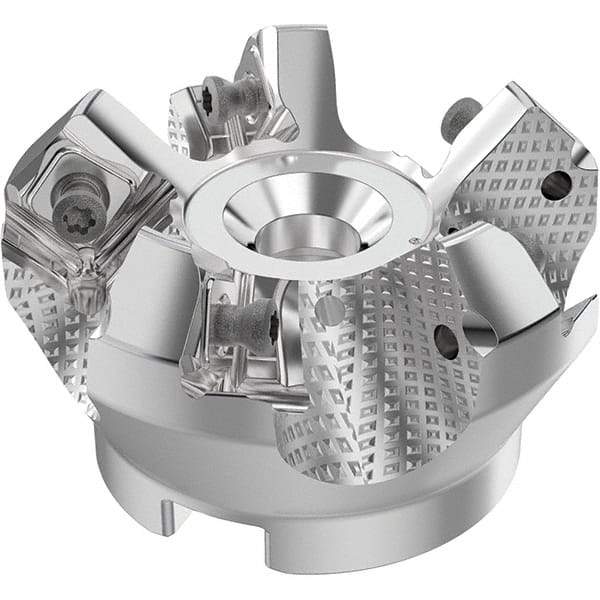Seco - 50mm Cut Diam, 22mm Arbor Hole, 6mm Max Depth of Cut, 48° Indexable Chamfer & Angle Face Mill - 5 Inserts, SN.. Insert, Right Hand Cut, 5 Flutes, Through Coolant, Series R220.54 - USA Tool & Supply