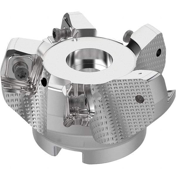 Seco - 63mm Cut Diam, 22mm Arbor Hole, 8mm Max Depth of Cut, 71° Indexable Chamfer & Angle Face Mill - 5 Inserts, SN.. Insert, Right Hand Cut, 5 Flutes, Through Coolant, Series R220.56 - USA Tool & Supply
