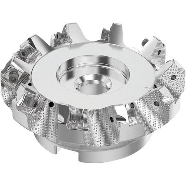 Seco - 4" Cut Diam, 1-1/2" Arbor Hole, 0.236" Max Depth of Cut, 48° Indexable Chamfer & Angle Face Mill - 10 Inserts, SN.. Insert, Right Hand Cut, 10 Flutes, Through Coolant, Series R220.54 - USA Tool & Supply