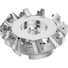 Seco - 4" Cut Diam, 1-1/2" Arbor Hole, 0.236" Max Depth of Cut, 48° Indexable Chamfer & Angle Face Mill - 10 Inserts, SN.. Insert, Right Hand Cut, 10 Flutes, Through Coolant, Series R220.54 - USA Tool & Supply