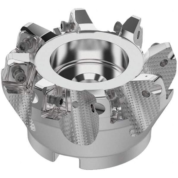 Seco - 80mm Cut Diam, 27mm Arbor Hole, 8mm Max Depth of Cut, 71° Indexable Chamfer & Angle Face Mill - 8 Inserts, SN.. Insert, Right Hand Cut, 8 Flutes, Through Coolant, Series R220.56 - USA Tool & Supply