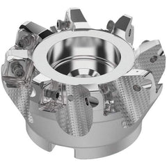 Seco - 80mm Cut Diam, 27mm Arbor Hole, 8mm Max Depth of Cut, 71° Indexable Chamfer & Angle Face Mill - 8 Inserts, SN.. Insert, Right Hand Cut, 8 Flutes, Through Coolant, Series R220.56 - USA Tool & Supply