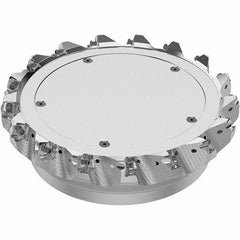 Seco - 200mm Cut Diam, 60mm Arbor Hole, 8mm Max Depth of Cut, 71° Indexable Chamfer & Angle Face Mill - 17 Inserts, SN.. Insert, Right Hand Cut, 17 Flutes, Through Coolant, Series R220.56 - USA Tool & Supply