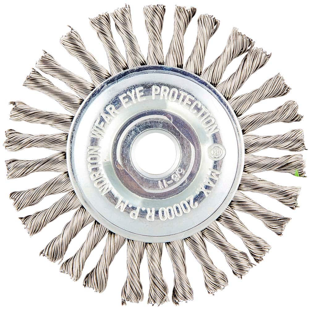 Norton - 4" OD, 5/8-11 Arbor Hole, Stringer Bead Twist Knot Stainless Steel Wheel Brush - USA Tool & Supply