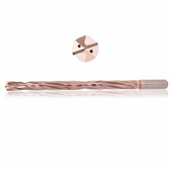 0.204 mm Dia. × 6 mm Shank × 108 mm Flute Length × 150 mm OAL, 16xD, 135°, ZircoPlus, 2 Flute, Coolant Thru, h6, Cylindrical, Solid Carbide Drill