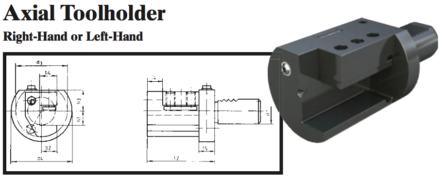 VDI Axial Toolholder (Right-Hand) - Part #: CNC86 35.3016R - USA Tool & Supply